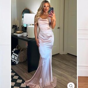 Elegant Satin Evening Gown - Light Pink